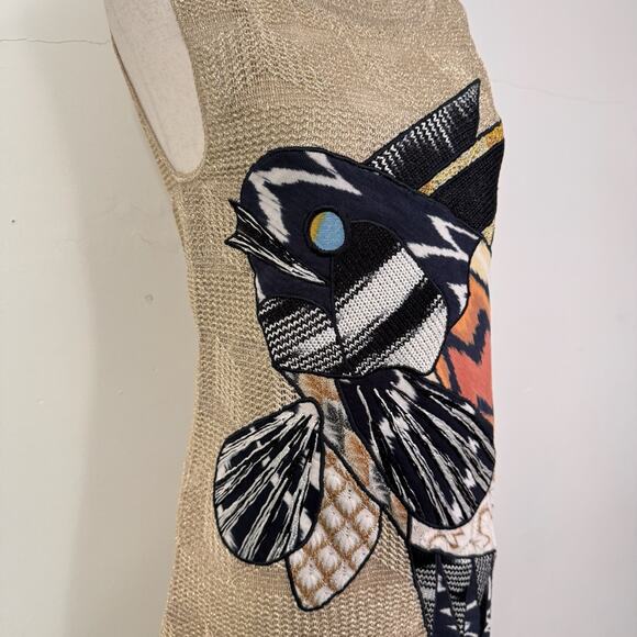 MISSONI Metallic Knit Sleeveless Mini Dress 40 US 4 Gold Graphic Fish Italy RARE - Picture 4 of 14